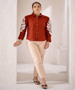Kurta de Algodón Bordado para Mujer, Blusa con Botones, Estilo Étnico Informal, Secado Rápido, para Todas las Temporadas 84439-2 - Product Image 2
