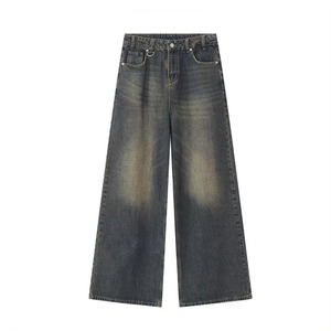 Pantalones Vaqueros Anchos de Cintura Alta para Hombre, Estilo Casual, de Algodón, Lavado a la Piedra, Tejido Sólido, Estilo Otoñal - Product Image 1