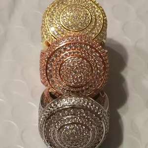 แหวนเพชรทรงกลมสังเคราะห์สีเหลือง/โรสโกลด์/ขาว 10K แบบยูนิเซ็กซ์สุดหรู ดีไซน์ฮิปฮอป ราคาสุดคุ้ม - Product Image 2