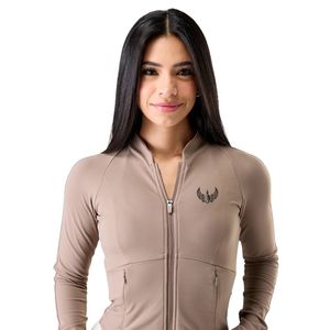 Women's Khaki Full Zip Sports <b>Jacket</b> Long Sleeve Breathable Stretch <b>Workout</b> Gym Running Fitness Yoga Activewear <b>Jacket</b> - Product Image 1