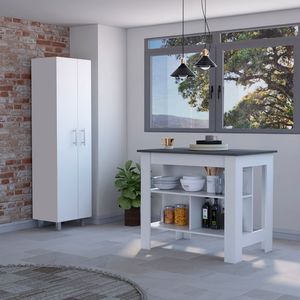 Set da cucina in 2 pezzi in bianco e onice, isola cucina e mobile dispensa - Product Image 1