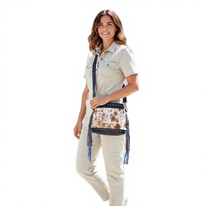 Bolso Bandolera Ligero de Jersey Blanco/Negro para Mujer, Hecho de Cuero Vacuno, Ideal para Viajes - Product Image 1