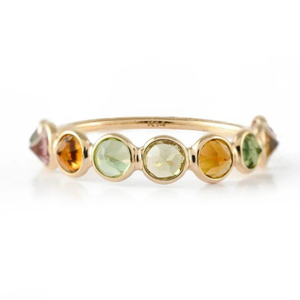14K Gold Multi Tourmaline Half Eternity Band-<b>Resizable</b> Prong Setting Wedding <b>Ring</b> - Product Image 2
