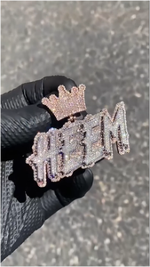 Pendentif personnalisé en moissanite VVS avec initiale, style hip-hop, serti de diamants ronds, en argent 925, bijoux fins - Product Image 1