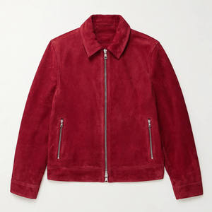 Blouson Bomber en Daim Rouge pour Homme, Fermeture Éclair Décontractée, Col Rabattu, Coupe Classique, Vêtement d'Automne, Vestes en Cuir Premium pour Homme - Product Image 4