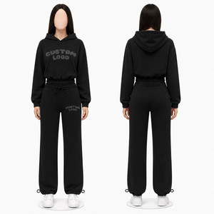 Custom Cropped <b>Zip</b> <b>up</b> Hoodies Sweatpants Set Sweatsuits Jogger Set <b>Women</b> Street wear <b>Women</b> Zipper Tracksuits 2026 - Product Image 2
