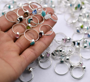 Natural Small <b>Crystal</b> Bezel Setting Brass <b>Ring</b> 925 Silver Plated Handmade Vintage Geometric Shape Gemstone <b>Ring</b> for Women - Product Image 5