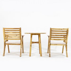 Ensemble bistrot de jardin Comehome en bois d'acacia, éco-responsable, minimaliste, avec coussins moelleux, gain de place pour villa - Product Image 2