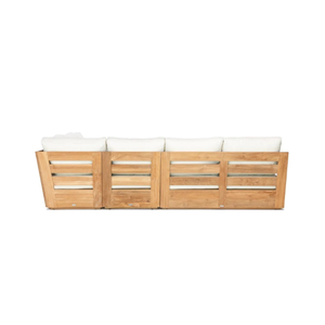 Conjunto de sofás de jardín de estilo lujoso con estructura de madera con listones y cojines beige para muebles de restaurante. - Product Image 2