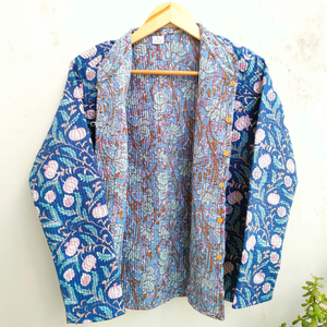 Veste en coton matelassée respirante brodée à la main avec motif floral, confortable, élégante, douce, col en V, fermeture à bouton unique, manches longues - Product Image 6