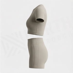 Women's 2 Piece Knitted Sports Set <b>Short</b> Sleeve Crop <b>Top</b> <b>and</b> High Waist <b>Shorts</b> Solid Color Breathable Sporty Fit Spring Summer - Product Image 3