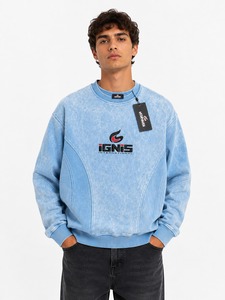 Men's Acid Wash <b>Sweatshirt</b> <b>Retro</b> Faded Crew Neck Pullover Soft Cotton Oversized Casual Fashion Long Sleeve Top with OEM ODM - Product Image 3