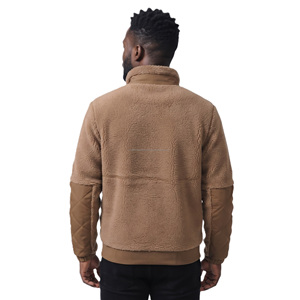 Men's Brown Fleece <b>Jacket</b> MCATJKT1 Stand Collar <b>Zipper</b> Closure Casual Winter Warm Thick Sherpa Lining Front <b>Pocket</b> Regular ODM - Product Image 5