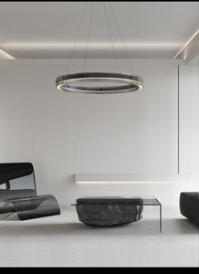 Lustre de salon minimaliste italien, moderne, circulaire, en verre, ambiance haut de gamme, simple, lampe de salle à manger, chambre à coucher - Product Image 4