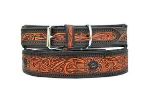 Premium Western Leather <b>Dog</b> <b>Collar</b> Floral Pattern Durable Buckle Closure Classic Style All Seasons Use | Daily Wear - Product Image 2