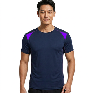 Camiseta Deportiva de Manga Corta Azul Marino para Hombre, Corte Ajustado, con Detalles en Verde Neón, de Secado Rápido, Tejido de Poliéster, Cuello Redondo - Product Image 5