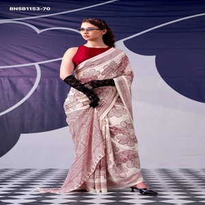 Colección Premium de Sarees y Blusas de Satén de Seda con Estampado Floral para Festivales, Moda Femenina, Fabricante, Proveedor Indio - Product Image 1