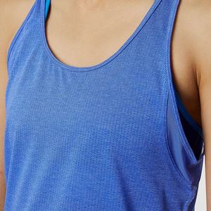 Nouvelle vente en gros couleur unie maille bleue couture plissée conception haute élastique sport séchage rapide respirant jogging débardeur pour femmes - Product Image 4