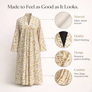 Vestido Largo Informal para Mujer, Estampado Floral Hecho a Mano, Cuello en V, Bolsillos Laterales, Estilo Kali, Vestido de Algodón con Vuelo - Product Image 4