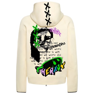 Sudadera con capucha beige con cremallera completa y arte de grafiti, gráficos llamativos y coloridos, estilo urbano moderno, tela con expresión, tendencia moderna, atractiva. - Product Image 4