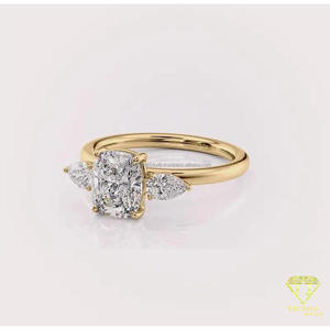 Bague en argent 925 avec diamant de laboratoire taille coussin et pierres latérales en forme de poire, ton or rose, bijoux de mariée en gros - Product Image 2