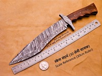 Couteau de chasse à lame fixe en acier Damas forgé à la main, pleine longueur de lame, pour survie en extérieur, DIY, OEM, bord dentelé, livraison directe