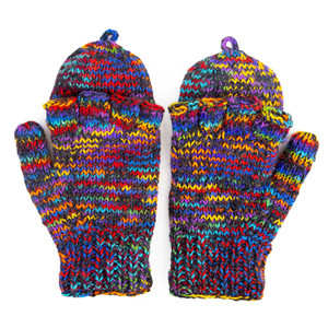 Himalayan Luxury Hand-Knit Merino <b>Wool</b> Wrist-Length <b>Gloves</b> Striped Pattern Fleece Lining Touchscreen Compatible Winter Wear - Product Image 3