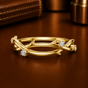 Nature Inspired Crossover Round Brilliant Cut Lab Grown Diamond <b>Rings</b> DEF VVS 14K Yellow Gold Engagement <b>Rings</b> Jewelry Wholesale - Product Image 1