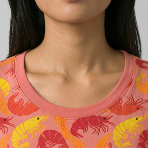 T-shirt à manches courtes col rond pour femme avec imprimé crevettes, coupe classique, haut décontracté d'été, 100% polyester, t-shirts en tricot pour femme - Product Image 4