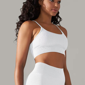 High Elastic-Closure 2-Piece Yoga <b>Set</b> <b>Square</b> Neck Racerback Ribbed Seamless Eco-Friendly Spandex Crop Top Sleeveless Shorts 220g - Product Image 3
