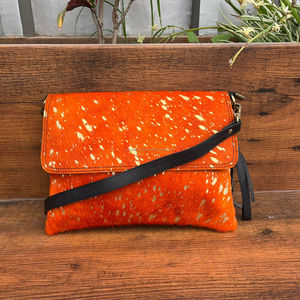 Western Handcrafted <b>Crossbody</b> Wristlet <b>Purse</b> Metallic Hair on Hide Fur Leather with Tassel Chain Decoration Multi-Color Fur Bags - Product Image 2