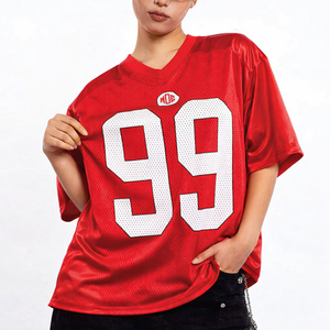 Camiseta de Fútbol Americano Roja de Malla para Mujer, Talla Grande, 230 GSM, Poliéster, Impresión de Número Personalizada, Ropa Deportiva, Servicio OEM, EE. UU. - Product Image 5