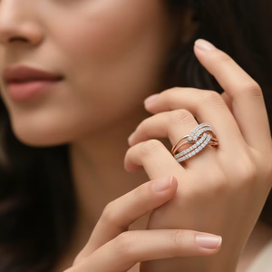 Elegante Anillo de Promesa de Doble Hilera en Oro Rosa con Ondas Entrelazadas en Forma de S para Aniversario - Product Image 5