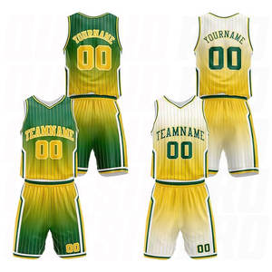 Derniers modèles d'uniformes de basketball en polyester par sublimation, prix de gros, ensemble jaune-vert dégradé, uniforme de basketball sublimé - Product Image 1