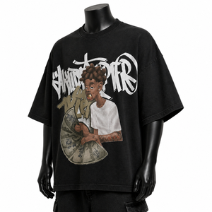 เสื้อผ้าแฟชั่นผู้ชายแนวสตรีท ผ้าถัก 100% คอตตอน ระบายอากาศได้ดี น้ำหนัก 220 กรัม ทรงหลวม ไหล่ตก ทรงโอเวอร์ไซส์ ทรงบ็อกซี่ รับผลิตแบบ OEM ขายส่ง - Product Image 4