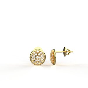 Classic 22k Gold Plated Diamond Stud <b>Earrings</b> Round Brilliant Cut Pave Setting Women's <b>Fine</b> Jewelry - Product Image 2