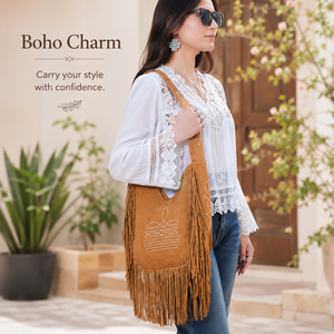 Bolso de Hombro de Cuero de Gamuza Genuino de Primera Calidad con Flecos para Mujer, Estilo Bohemio Occidental, Bolso de Diseño Vintage para Uso Diario, Viajes y Moda - Product Image 2