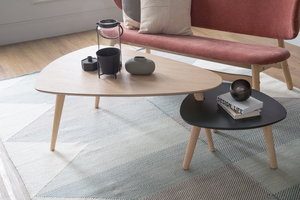 <b>White</b> Wash Nested <b>Coffee</b> <b>Table</b> Set of 2 with Pebble-Shaped Tops and Solid Wood Tripod Legs for Modern Living Room - Product Image 5