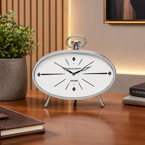 <b>Clock</b> Vintage Silver Oval Table <b>Clock</b> Quartz Analog Desktop Timepiece Decorative Mantel <b>Clock</b> for Home Office Living Room Decor - Product Image 3
