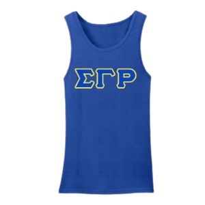 Camiseta sin mangas ajustada con apliques Sigma Gamma Rho, azul, para mujer, camiseta de hermandad con letras griegas, top deportivo informal, personalizado para universidad - Product Image 1