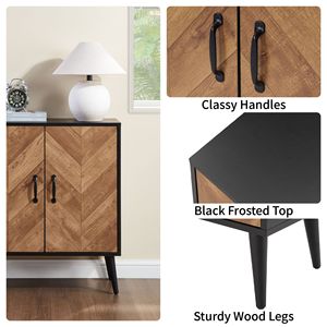 Mobiletto con Ripiani Regolabili e Design a Spina di Pesce, Credenza Nera per Cucina e Soggiorno - Product Image 4