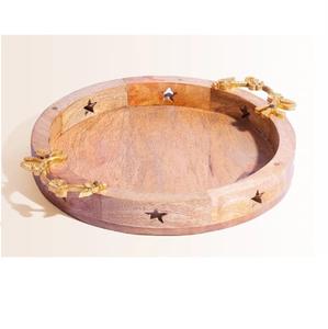 Plateau en bois de qualité durable avec finition noyer et poignée dorée, acceptable pour les clients, au prix le plus bas - Product Image 1