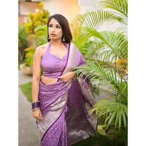 ผ้าซารีไหมซาตินบาแนรัสีทอแบบซารี ของซูนิตา เสื้อผ้าอินเดียและปากีสถาน 700 กรัม - Product Image 6