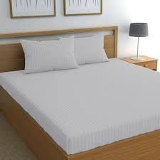 300TC Elasticated Hotel <b>Bed</b> <b>Sheet</b> Single Pack of 2 Cotton <b>Stripe</b> Bedding King Size Fitted Flat <b>Sheet</b> for Home or Hotel Use - Product Image 3