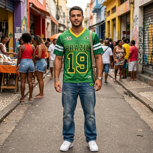 Camiseta de Fútbol de Brasil Unisex Verde Amarillo Blanco 100% Poliéster Malla Transpirable Cuello en V Manga Corta para Verano - Product Image 3