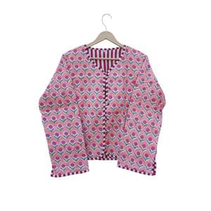 Chaqueta Acolchada 100% Algodón Hecha a Mano A2ZCraft, Hermosa Chaqueta de Algodón con Estampado de Bloques, Cuello en V, Chaqueta Corta de Primavera para Mujer - Product Image 4