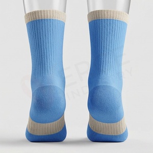 Chaussettes ras du cou pour hommes, bleu uni, tricotées, respirantes, en coton, polyester et élasthanne, style sport d'été, coupe classique - Product Image 2
