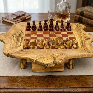 Tablero de Ajedrez Rectangular de Madera de Olivo Rústico Hecho a Mano con Patas Elegantes, Forma Personalizada para Adultos y Niños, Decoración para el Hogar y Bodas - Product Image 6