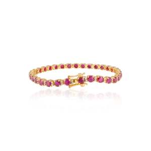 18K Gold Round <b>Ruby</b> and Diamond Tennis <b>Bracelet</b>-Prong Set Elegant Design - Product Image 3