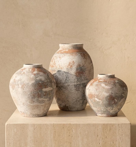 Ensemble de vases en terre cuite faits à la main, poterie Wabi Sabi blanchie, argile vieillie, style rustique, ferme, jardin, écologique, avec trou de drainage, pour la maison - Product Image 1